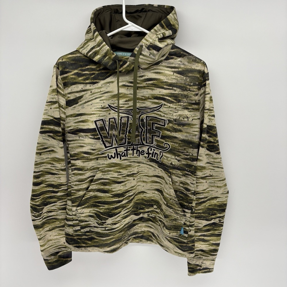 What The Fin Performance Hoodie Green Tiger Camo Fishing Active Tech Men M